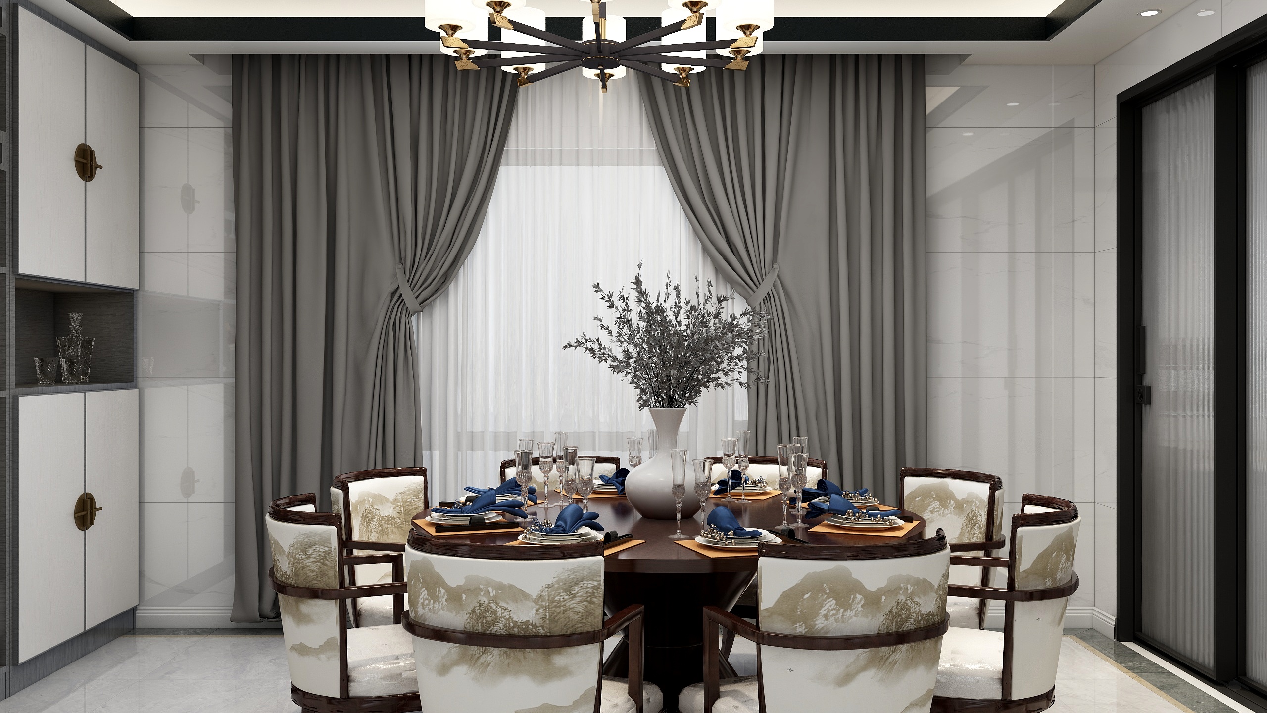 潮州设计师阿龙-296㎡新中式四房装修效果图