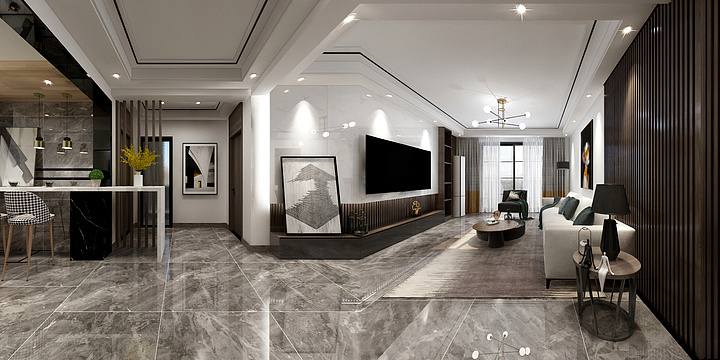 设计师张佳琪-王总雅居现代极简客餐厅-装修设计方案