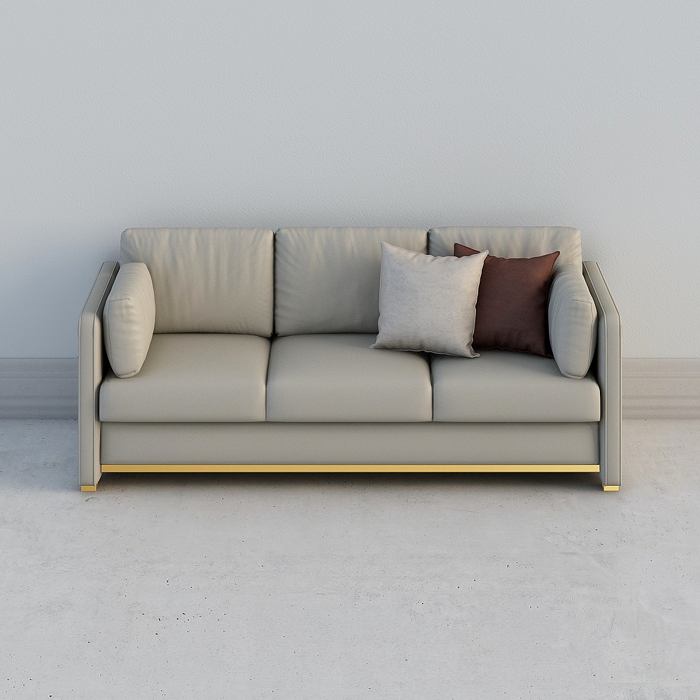 优梵艺术 勃朗特/北欧风格简约皮沙发组合皮质小户型客厅249B-1103D模型