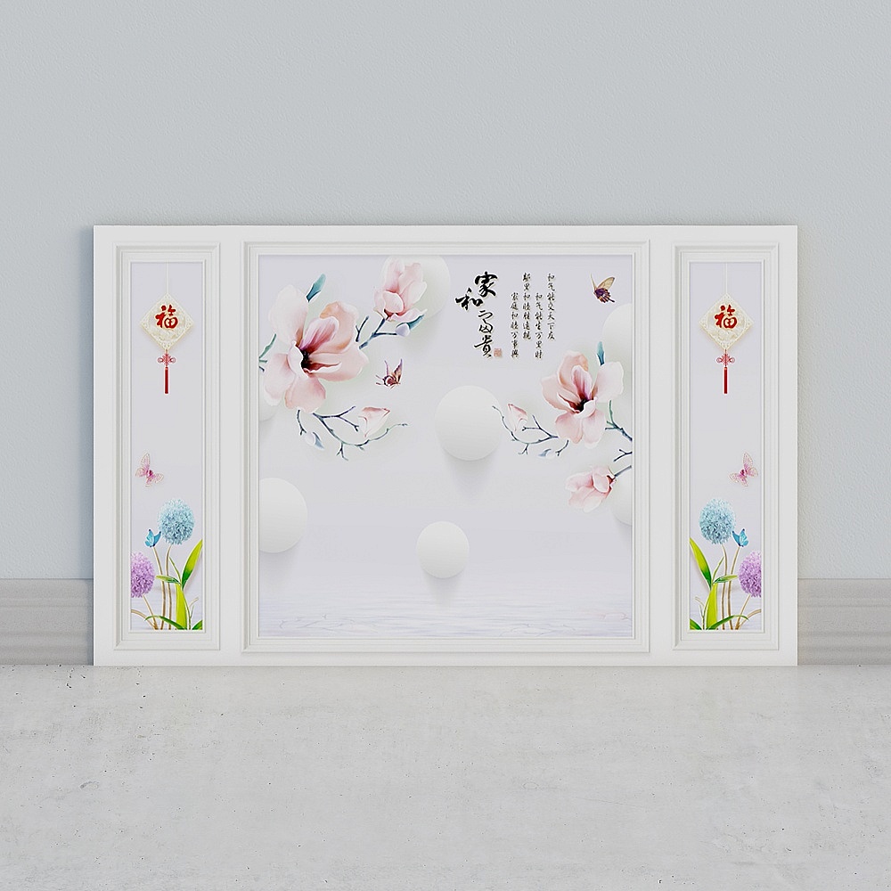 艾尔兰壁画墙布客厅卧室床头电视背景墙欧式现代北欧仿硬包石材护墙板石膏线条墙画造型拼接花朵花枝简约时尚