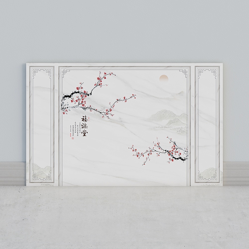 艾尔兰壁画墙布客厅卧室床头书房电视背景墙后现代框架北欧仿硬包石材石膏线条墙画花鸟花枝花朵线条造型拼接