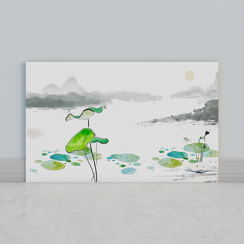 艾尔兰壁画墙布客厅卧室床头书房电视背景墙后现代新中式店面装修墙画意境水墨荷花荷叶连藕门店禅意品茶文化