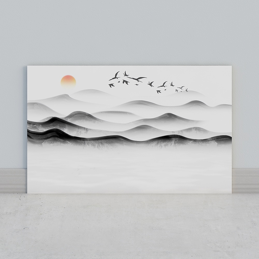 艾尔兰壁画墙布无缝壁布墙画简约大气后现代新中式客厅卧室意境书房沙发床头办公室电视背景墙水墨山水画轮廓