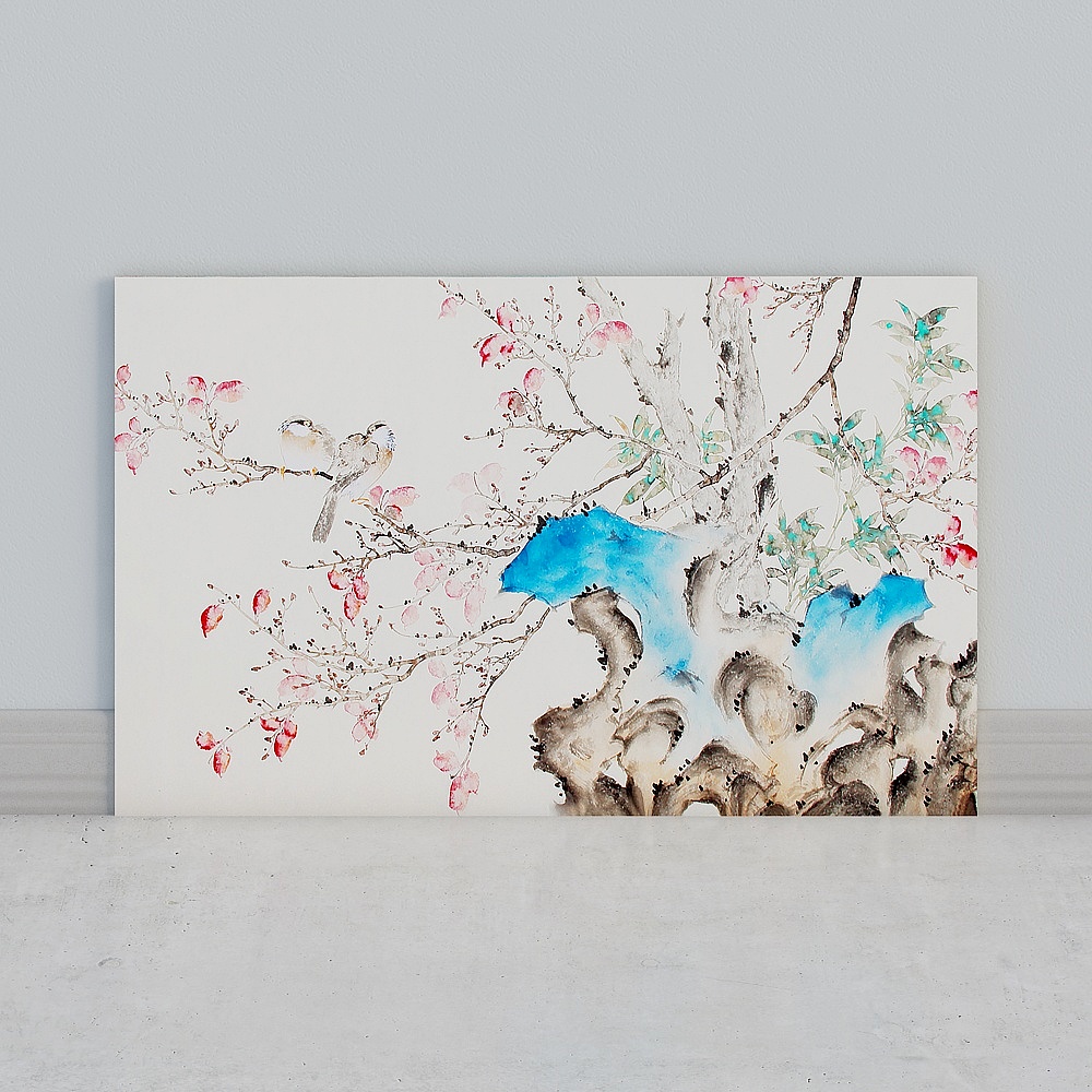 艾尔兰壁画墙布无缝壁布墙画背景墙现代乡村北欧花鸟唯美清新花朵枝叶花卉客厅卧室床头电视背景轻奢温馨优3D模型