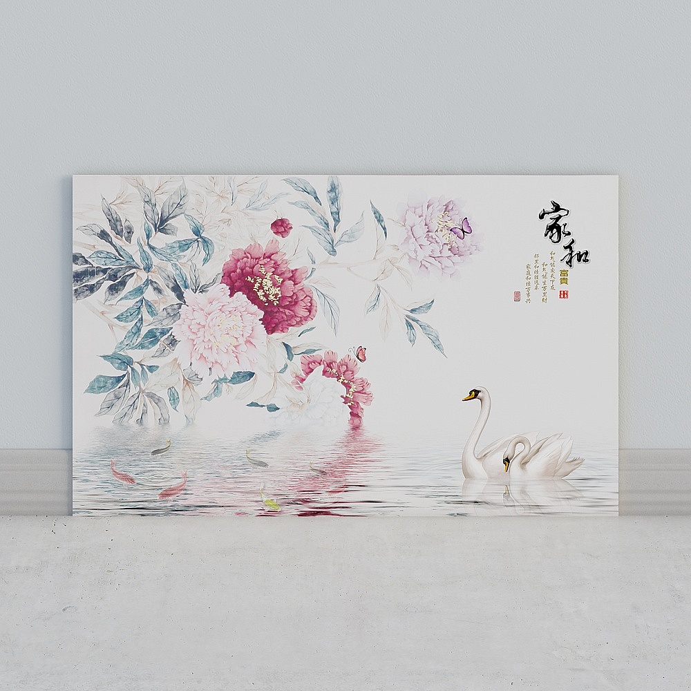 艾尔兰壁画墙布无缝壁布墙画背景墙现代乡村北欧花鸟唯美清新花朵枝叶花卉客厅卧室床头电视背景轻奢温馨优雅3D模型