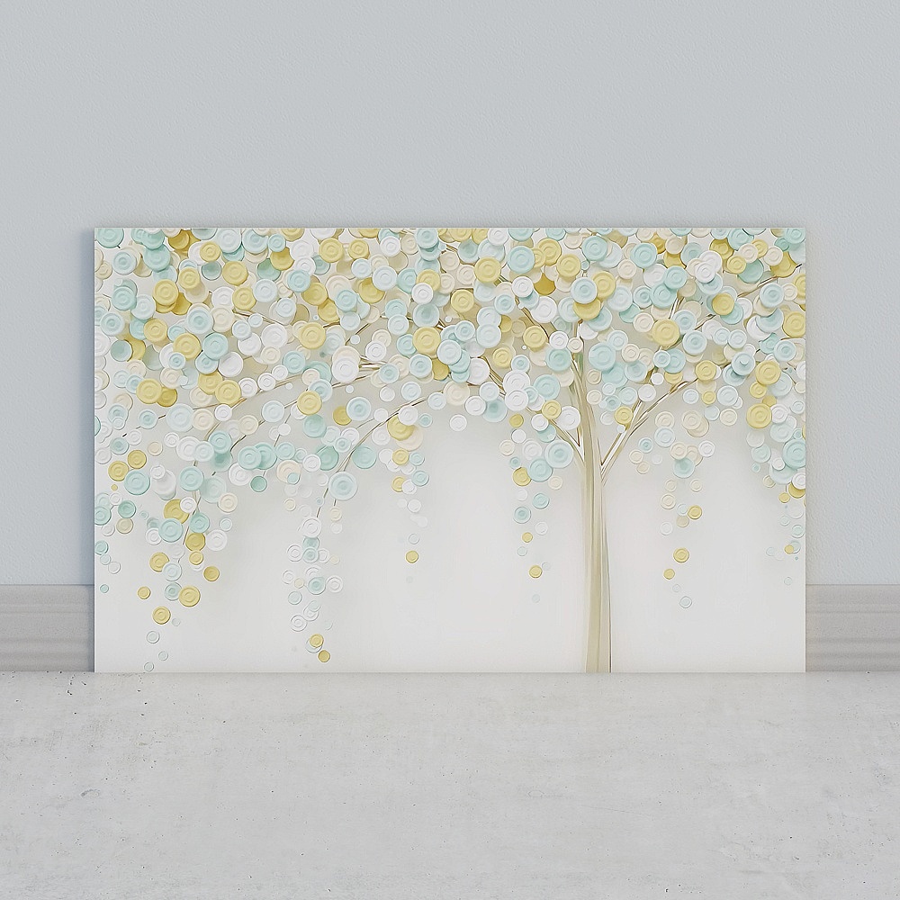 艾尔兰壁画墙布无缝壁布新中式花朵花鸟清新温馨家和花枝叶墙画书房房间客厅卧室沙发床头电视背景墙轻奢画3D模型
