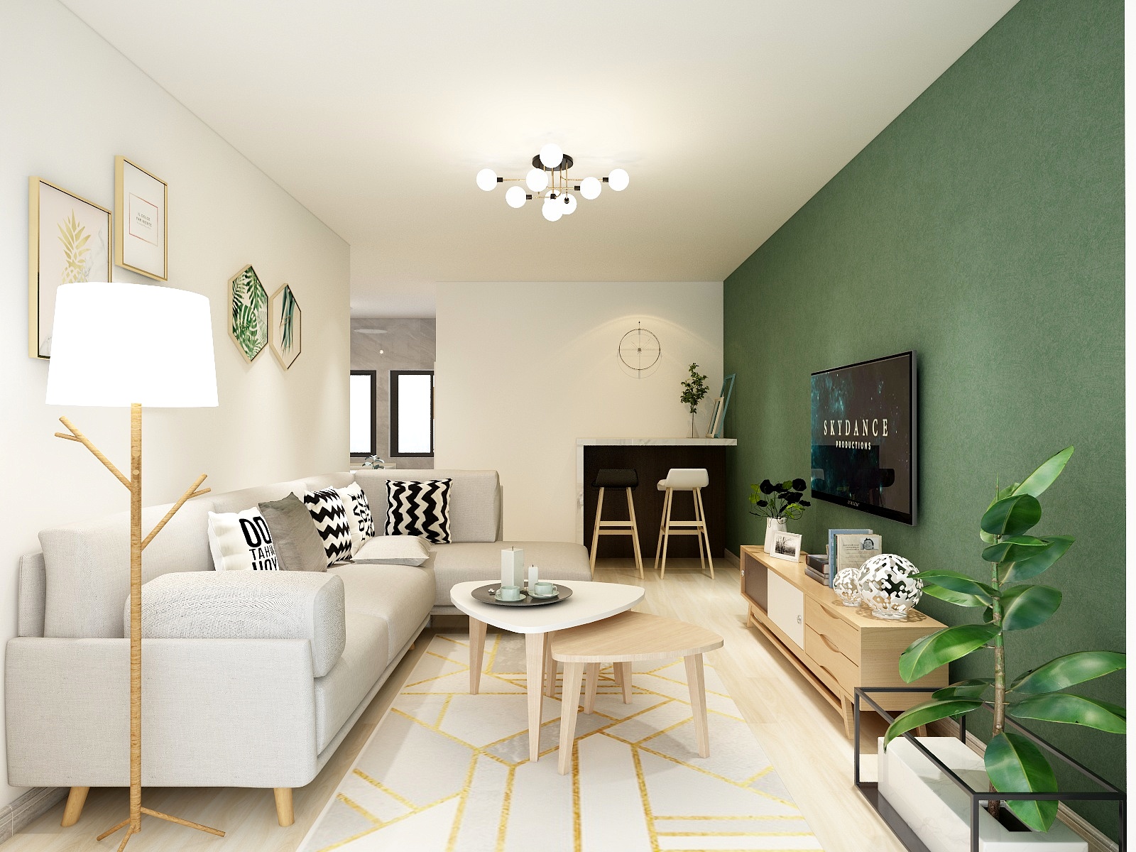 盼盼仙贝-墨绿墙北欧风-装修设计方案