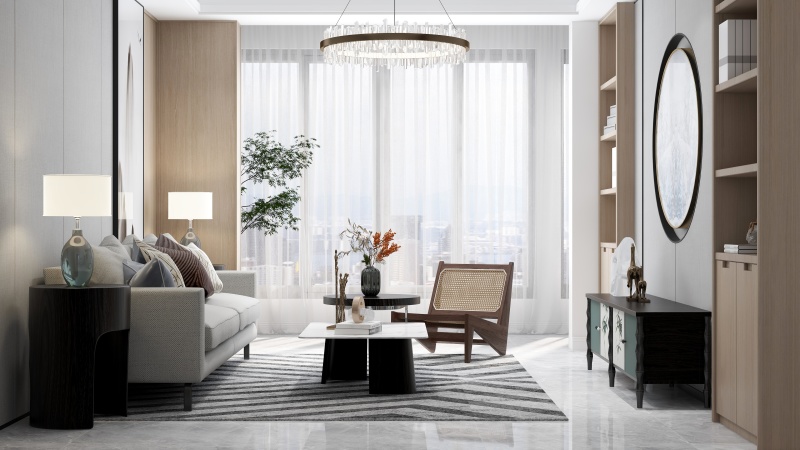 Modern Minimalist Living Room with Wood Tones