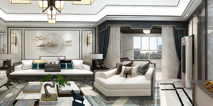 金盾整装ewHR-水岸花园样板间1-新中式风格-装修设计方案