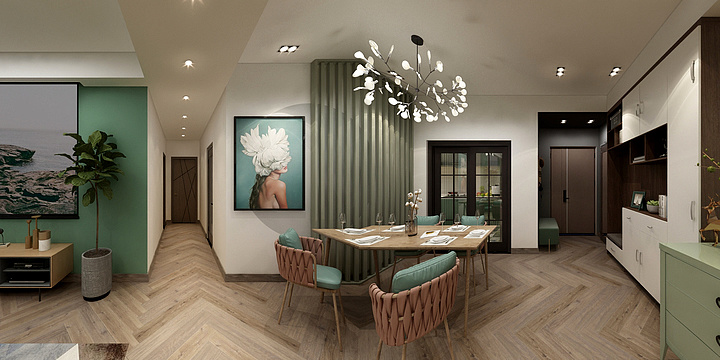 天伦装饰设计师-鸿通：翡翠滨江现代北欧效果图-装修设计方案