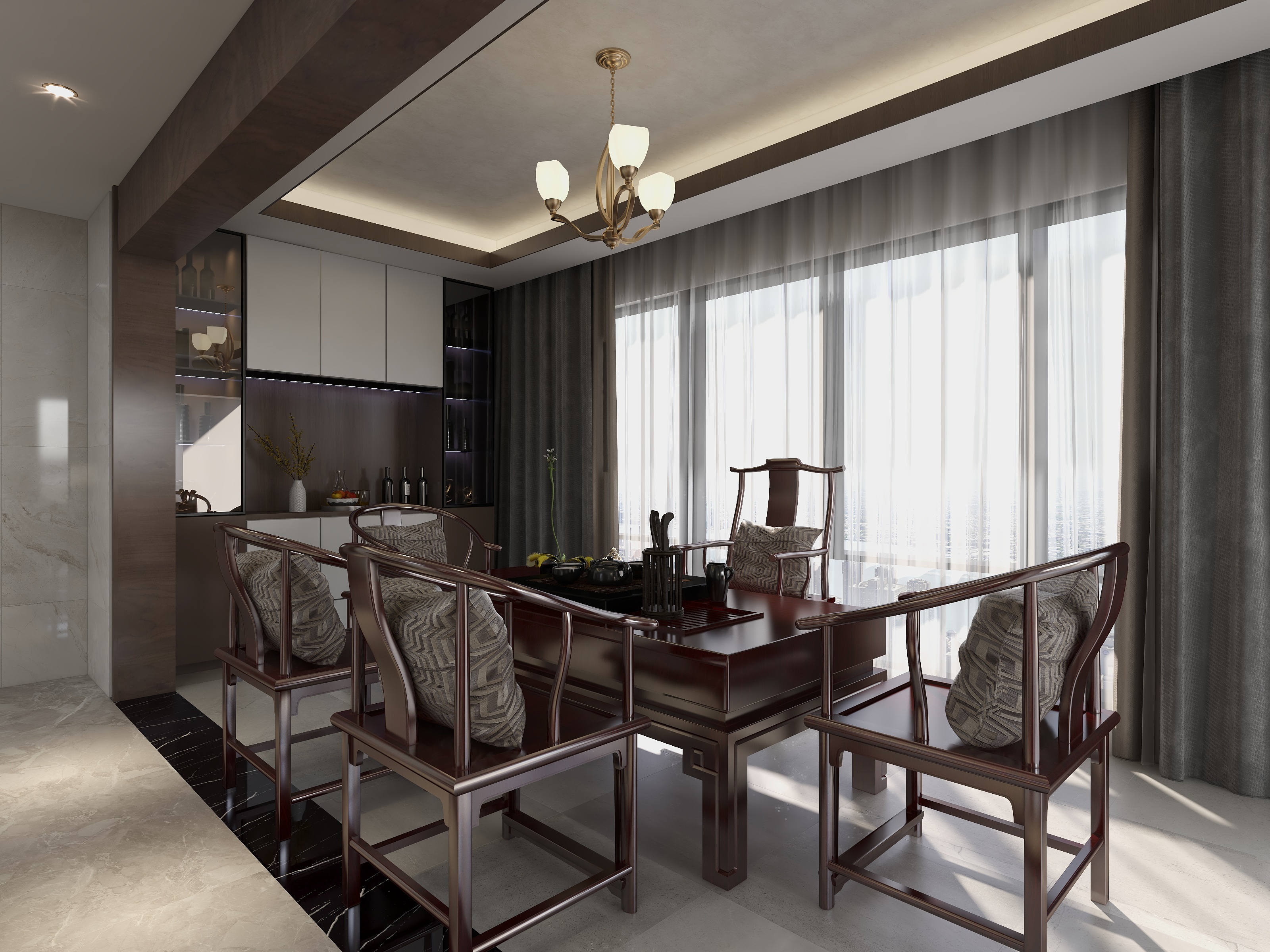 宇设计_YUDS-《闲乐》232平米新中式平层-装修设计方案