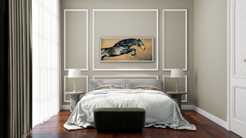 Modern Gray Bedroom with Green Accent