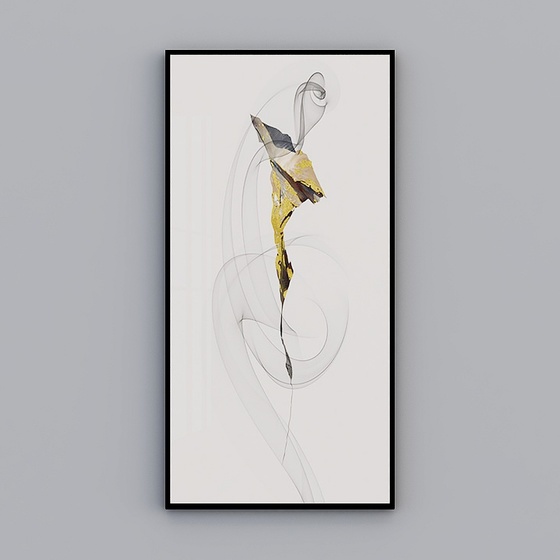 Black and Gray Abstract Ink Painting 3D Model