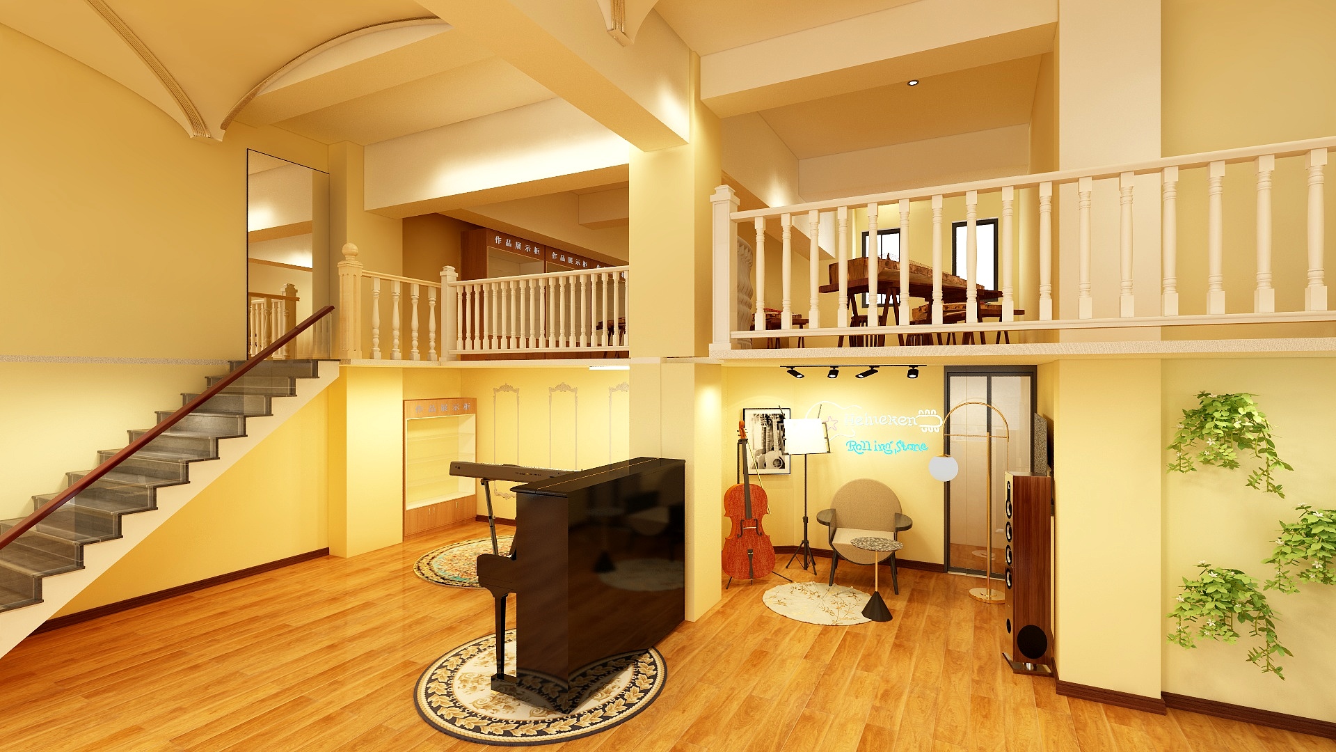 室内外树叶设计-八音琴行-装修设计方案