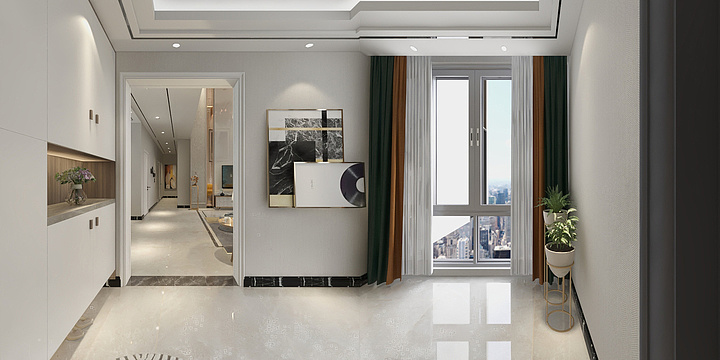 达芬奇装饰装修3D全景图-金湖春城现代轻奢复式楼C4-602-装修设计方案