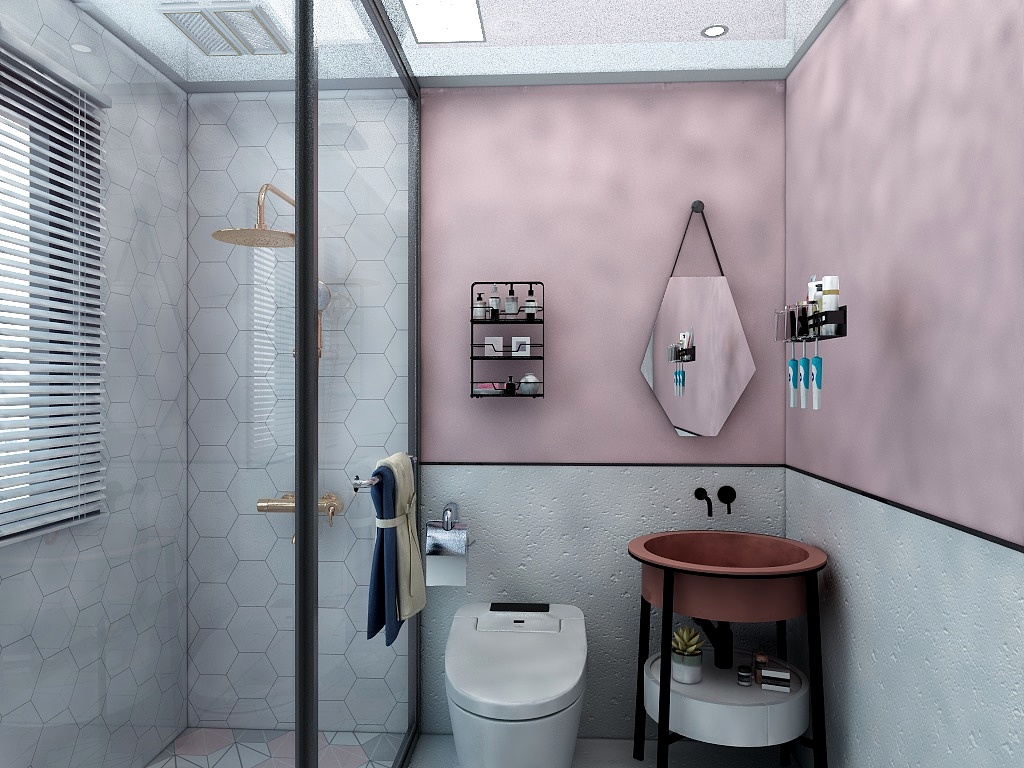 永盛装饰13508372635-卫生间——粉色系-装修设计方案