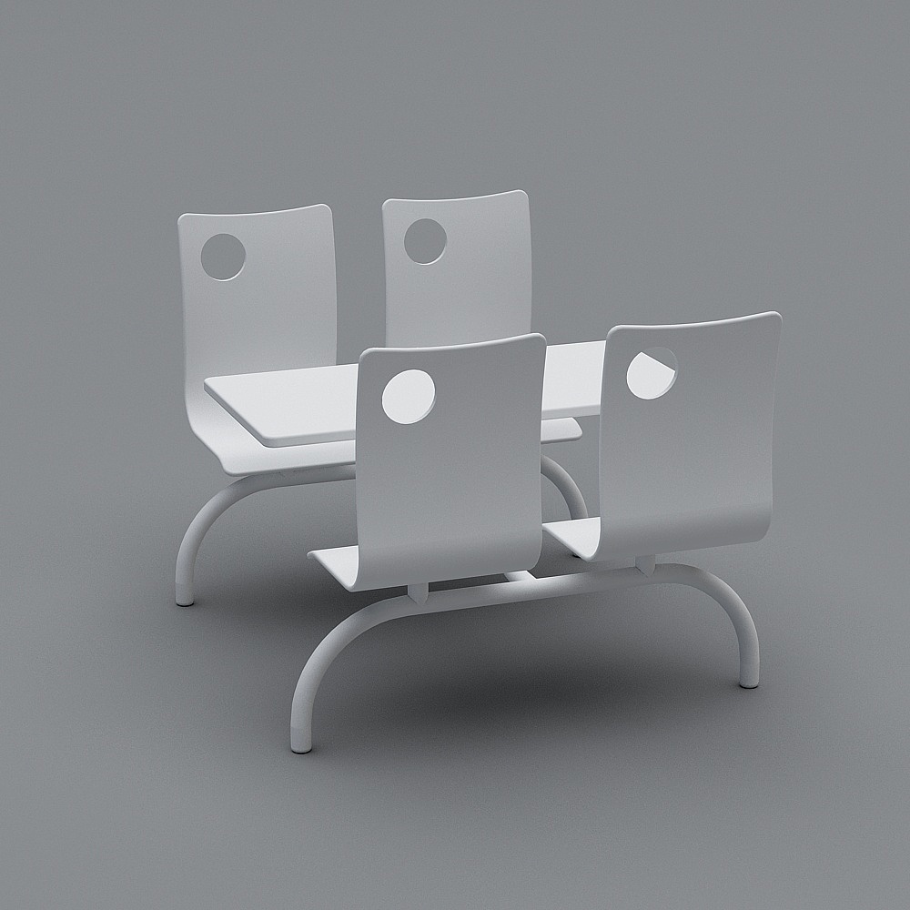 食堂连体桌椅3D模型