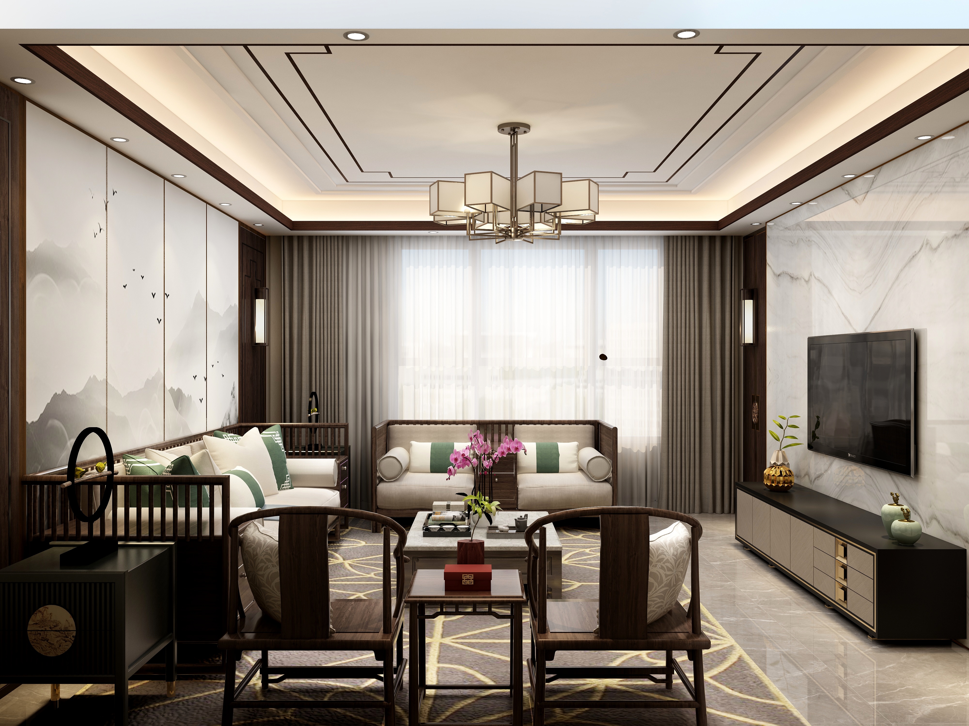 庄育霖-132方新中式三居装修效果图