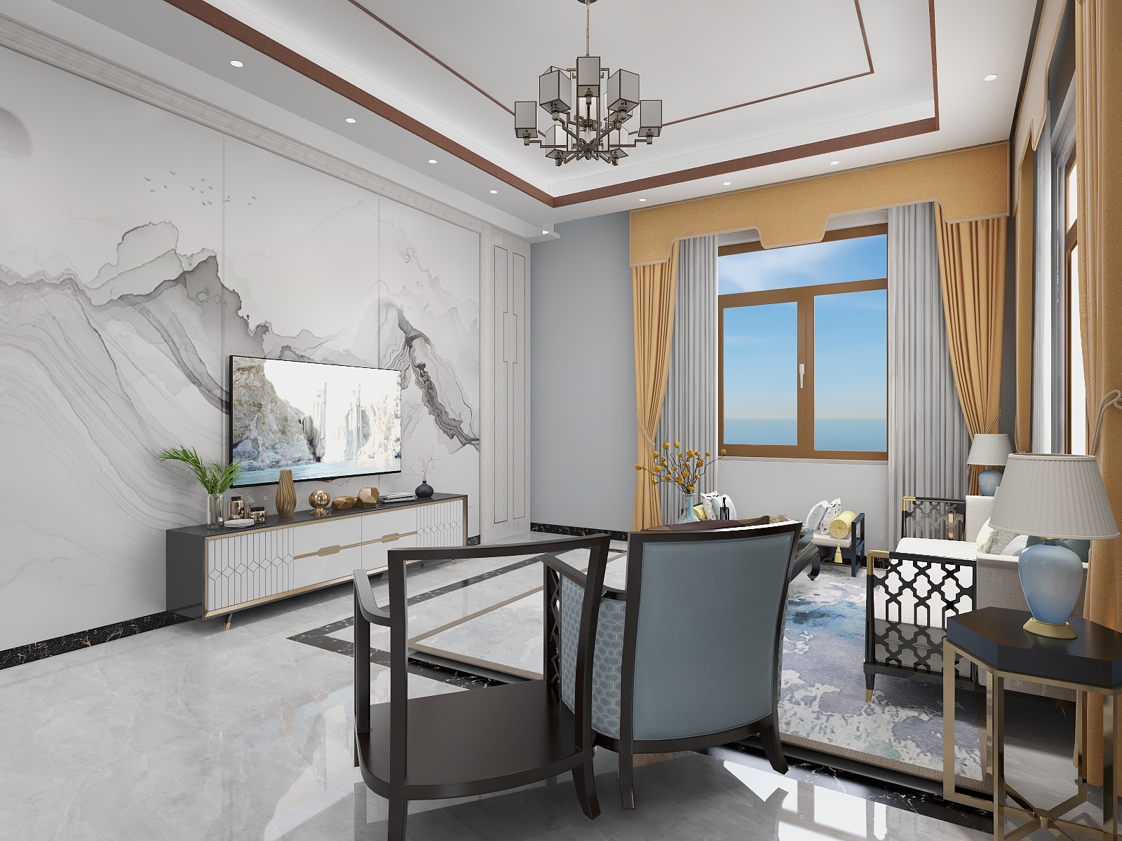 斯人空间效果图表现设计-新中式-装修设计方案