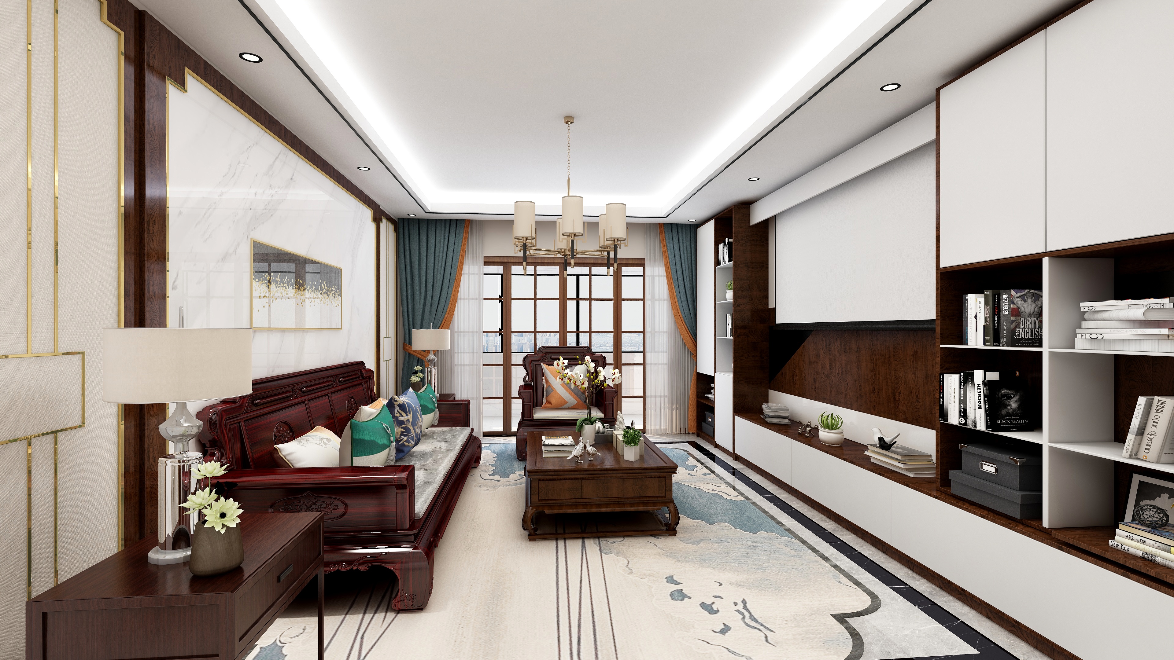 圆嘟嘟噜-122新中式3居装修效果图