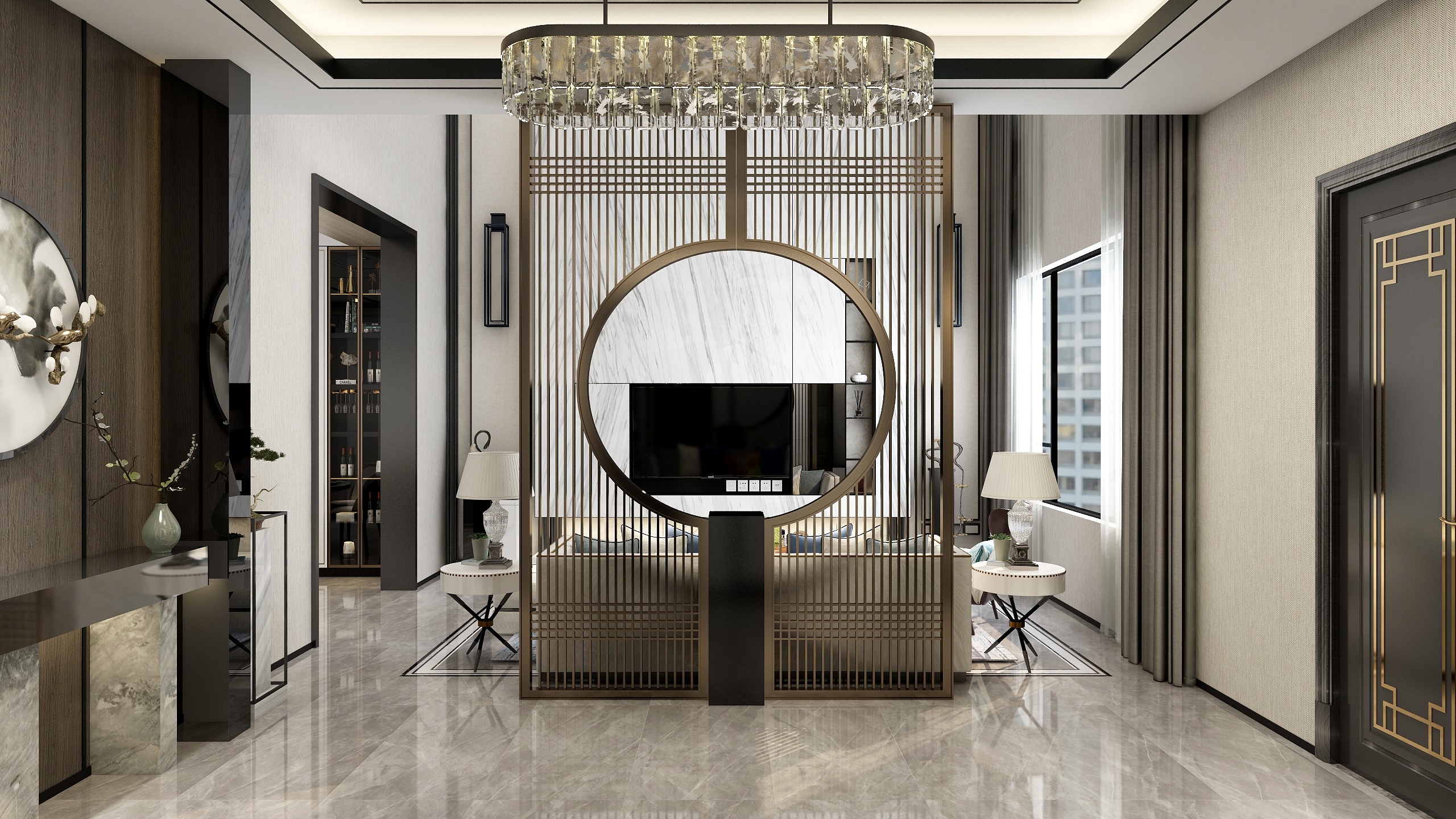 张煜强煜境设计-《墨韵》一428平米黑白混搭新中式别墅装修效果图