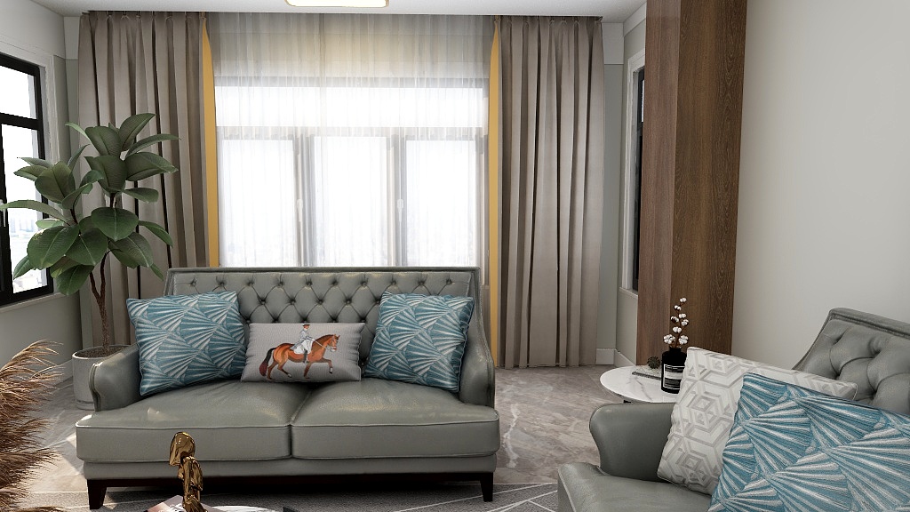 家装3D效果图-骧龙国际-新中式-装修设计方案