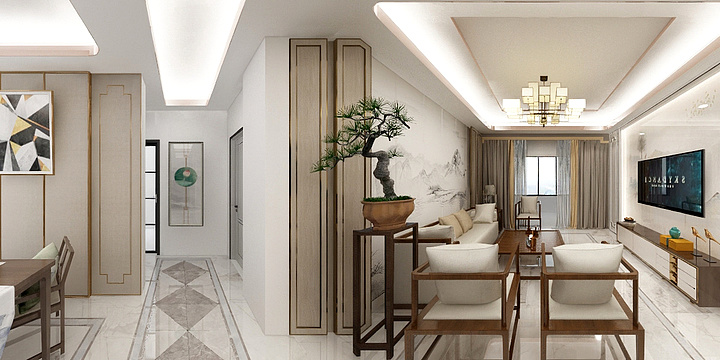 3D设计专业软件-东方花园新中式-装修设计方案