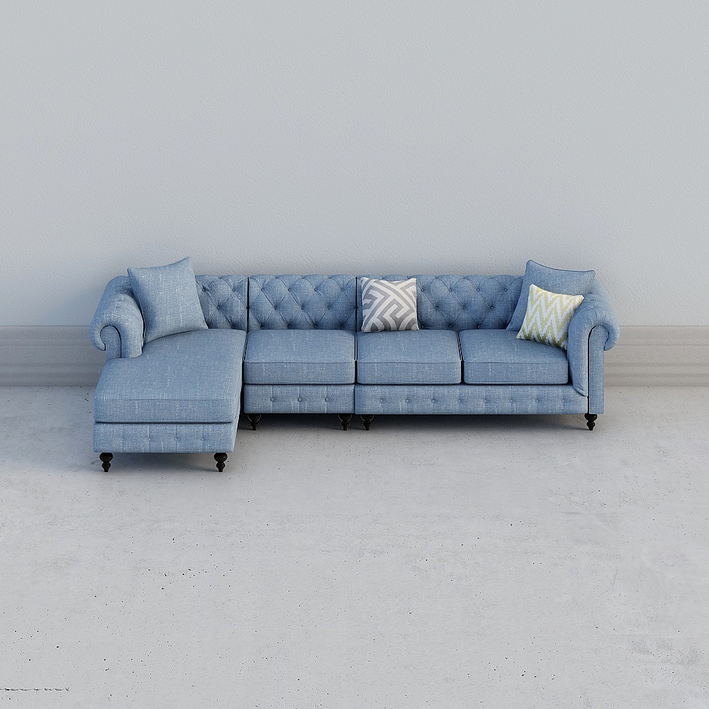 优梵艺术 萨凡纳/美式轻奢布艺沙发组合转角简约现代客厅240E-93D模型