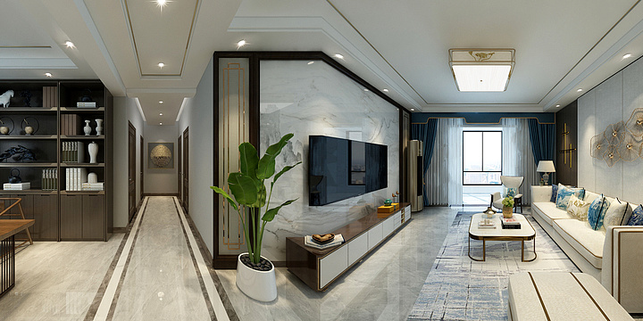 MJP设计工作室-新中式客餐厅-装修设计方案