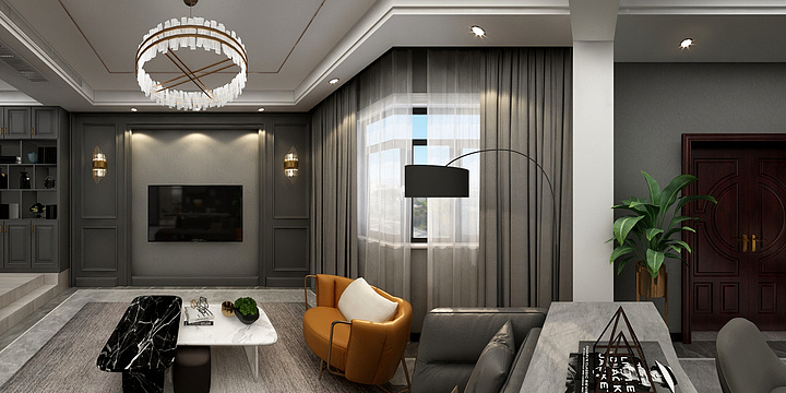 效果圖設計-两层别墅带露台——暗色简欧-装修设计方案