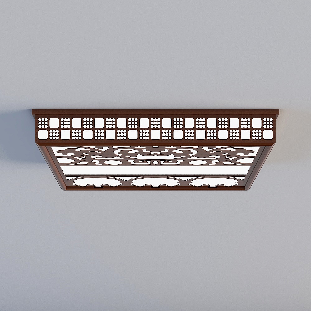 木纹-高边灯-如意边花3D模型