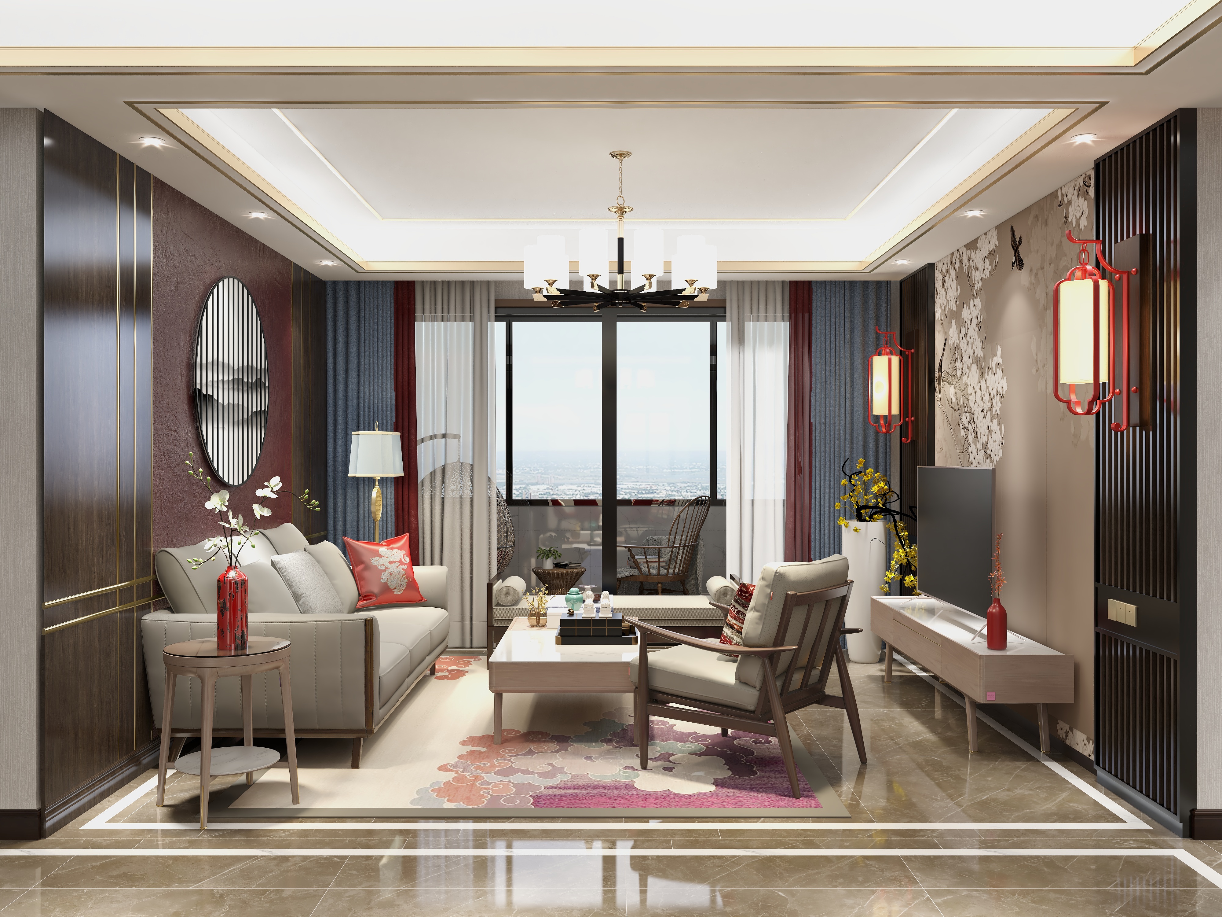 顾家家居1_-148方新中式四居装修效果图