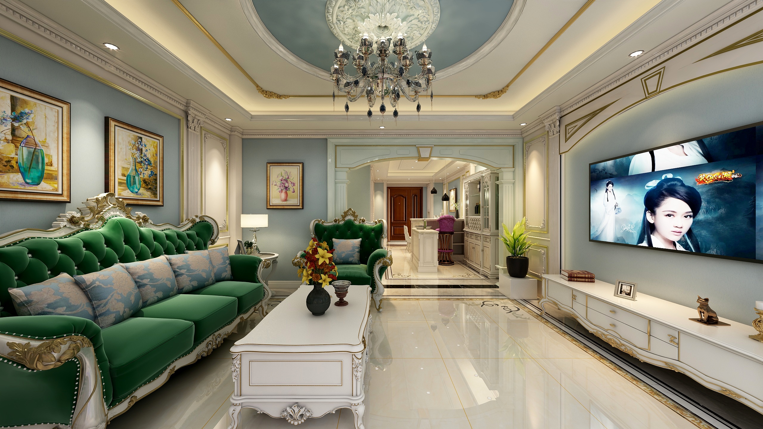 空间规划师徐振伟-81方欧式客餐厅装修效果图