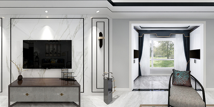 华宁装饰设计师李为-万象云庭117㎡效果图新中式-副本-装修设计方案