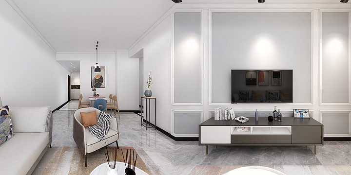 二一图-现代简约客餐厅效果图-装修设计方案