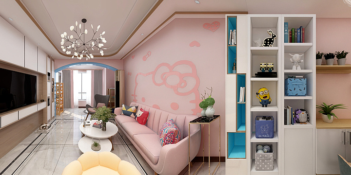  Evil-德信海德公园83.00㎡A2’3室2厅1卫1厨粉色系风格-装修设计方案
