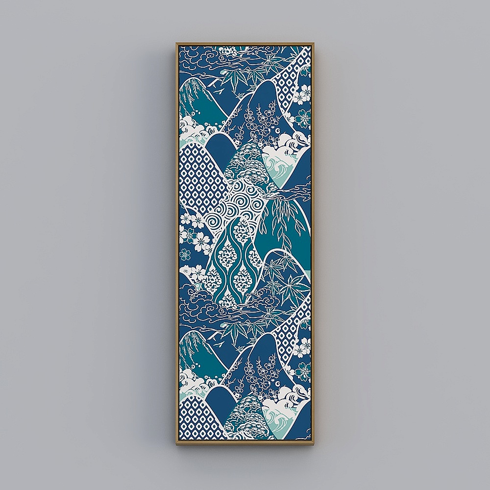 神奈川冲浪里日式挂画四条屏茶室客厅装饰画日料店餐厅背景墙壁画bmwln-x-5