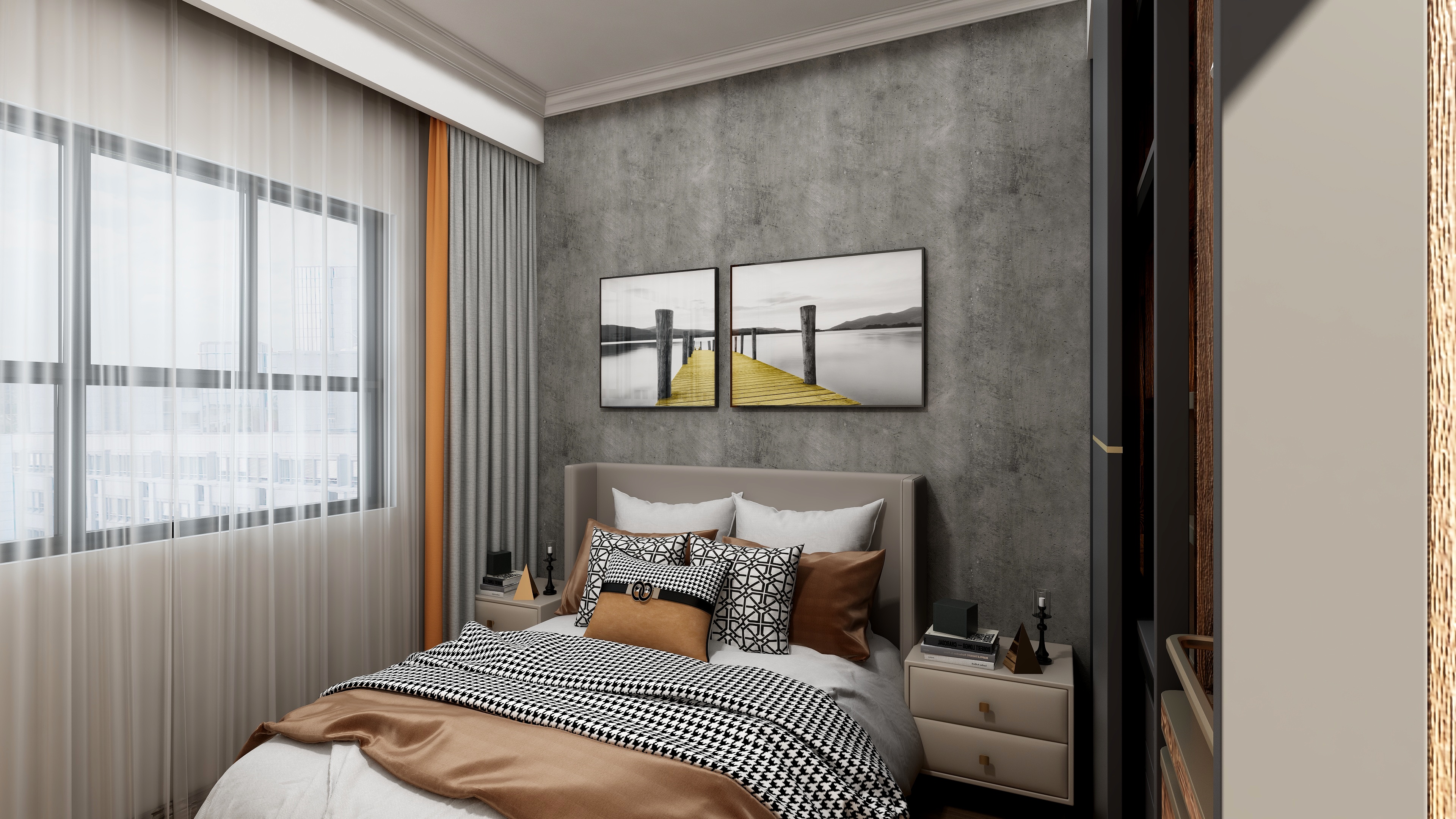 效果图小HeDS-侘寂风一层卧室装修效果图第1张