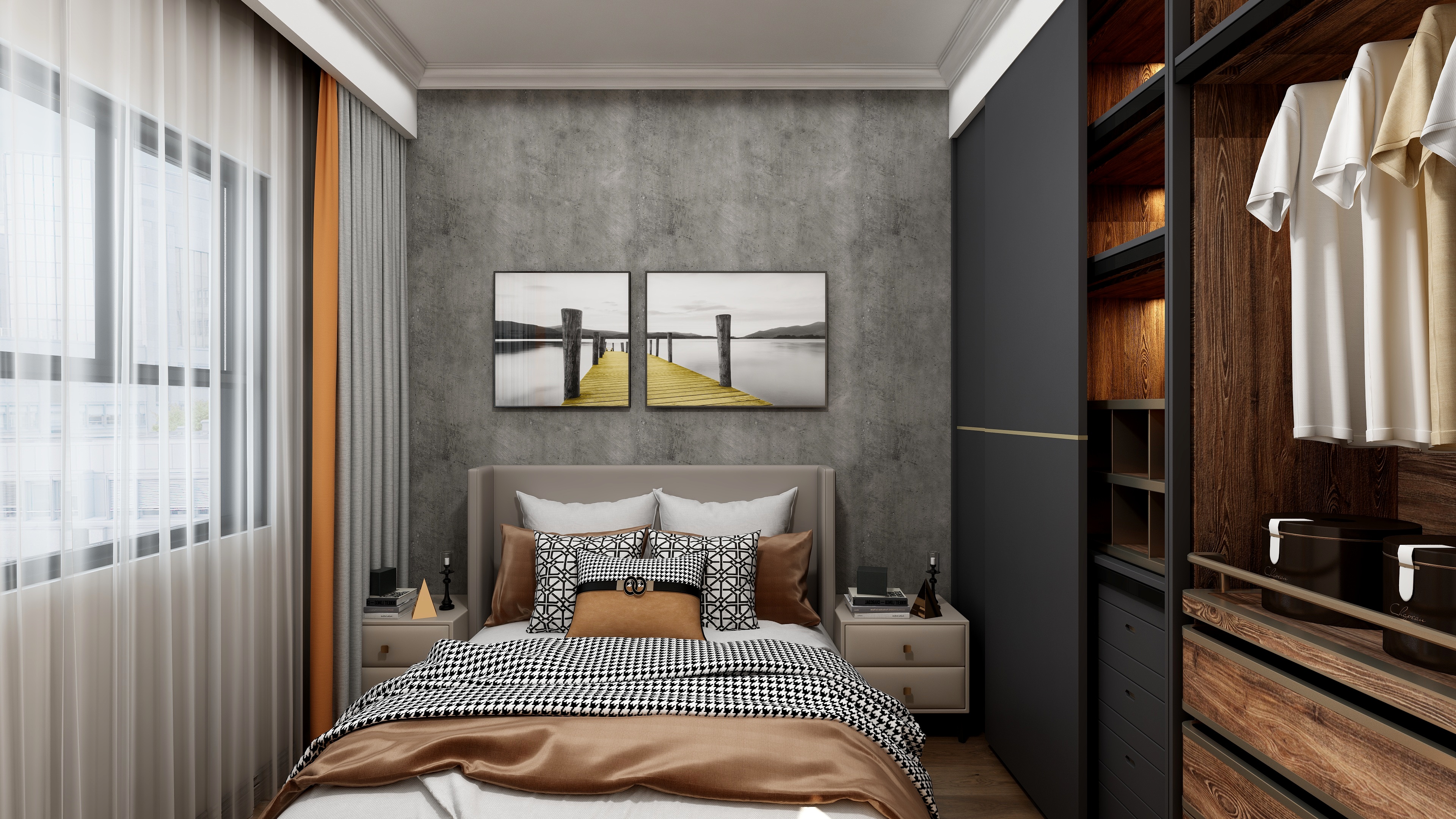 效果图小HeDS-侘寂风一层卧室装修效果图第2张