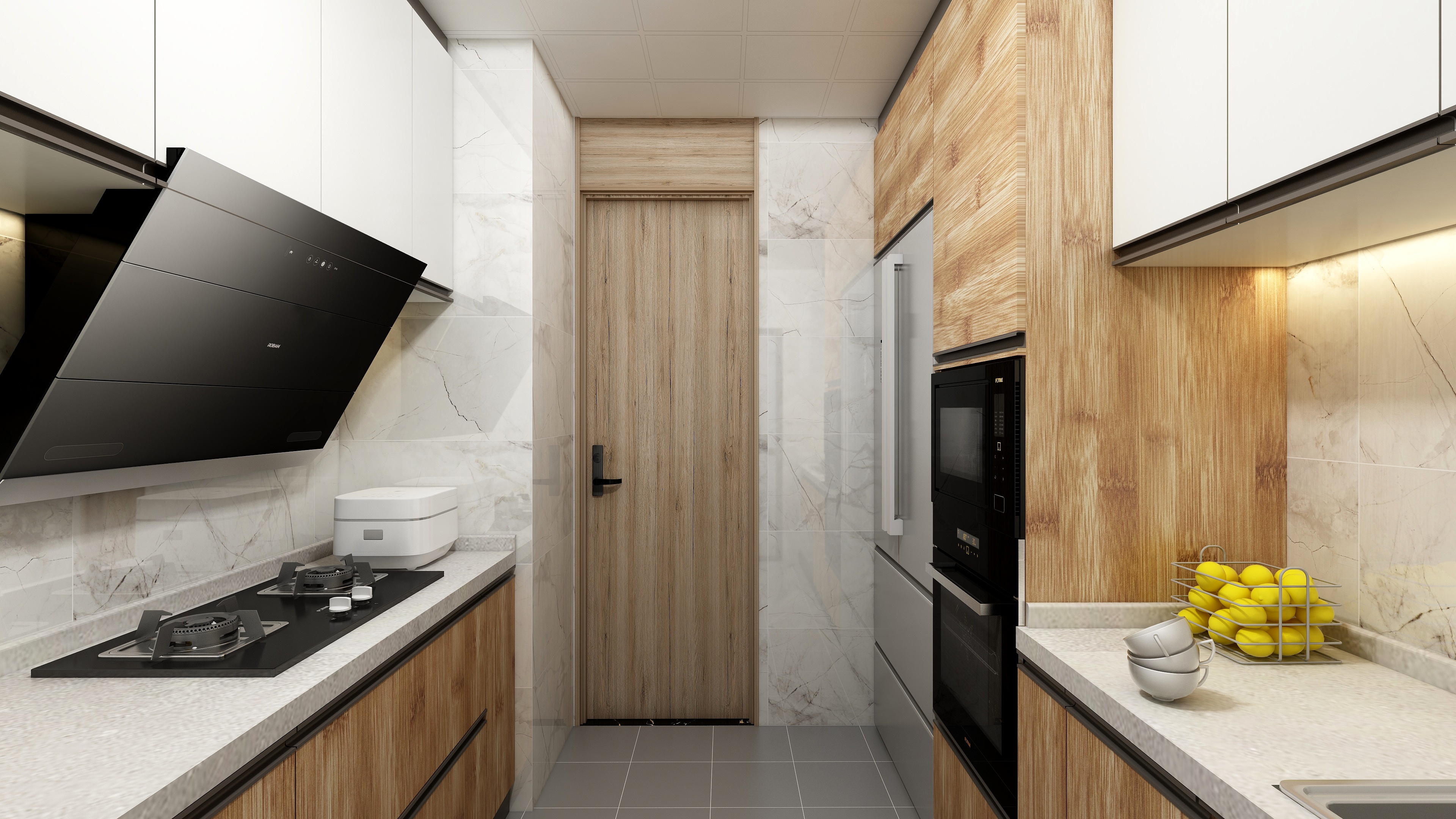 效果图小HeDS-侘寂风一层厨房装修效果图第1张