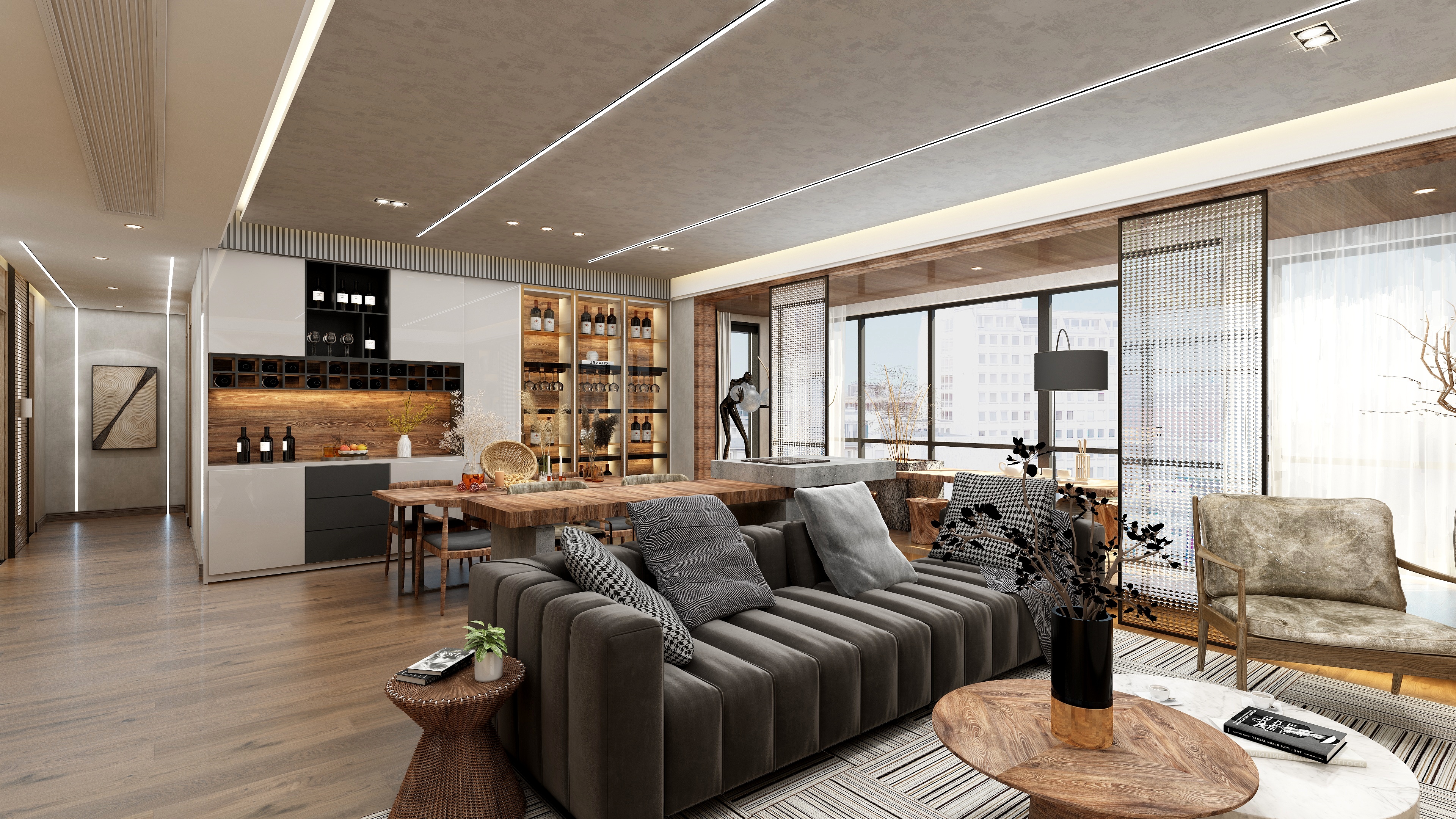 效果图小HeDS-侘寂风一层客餐厅装修效果图第2张