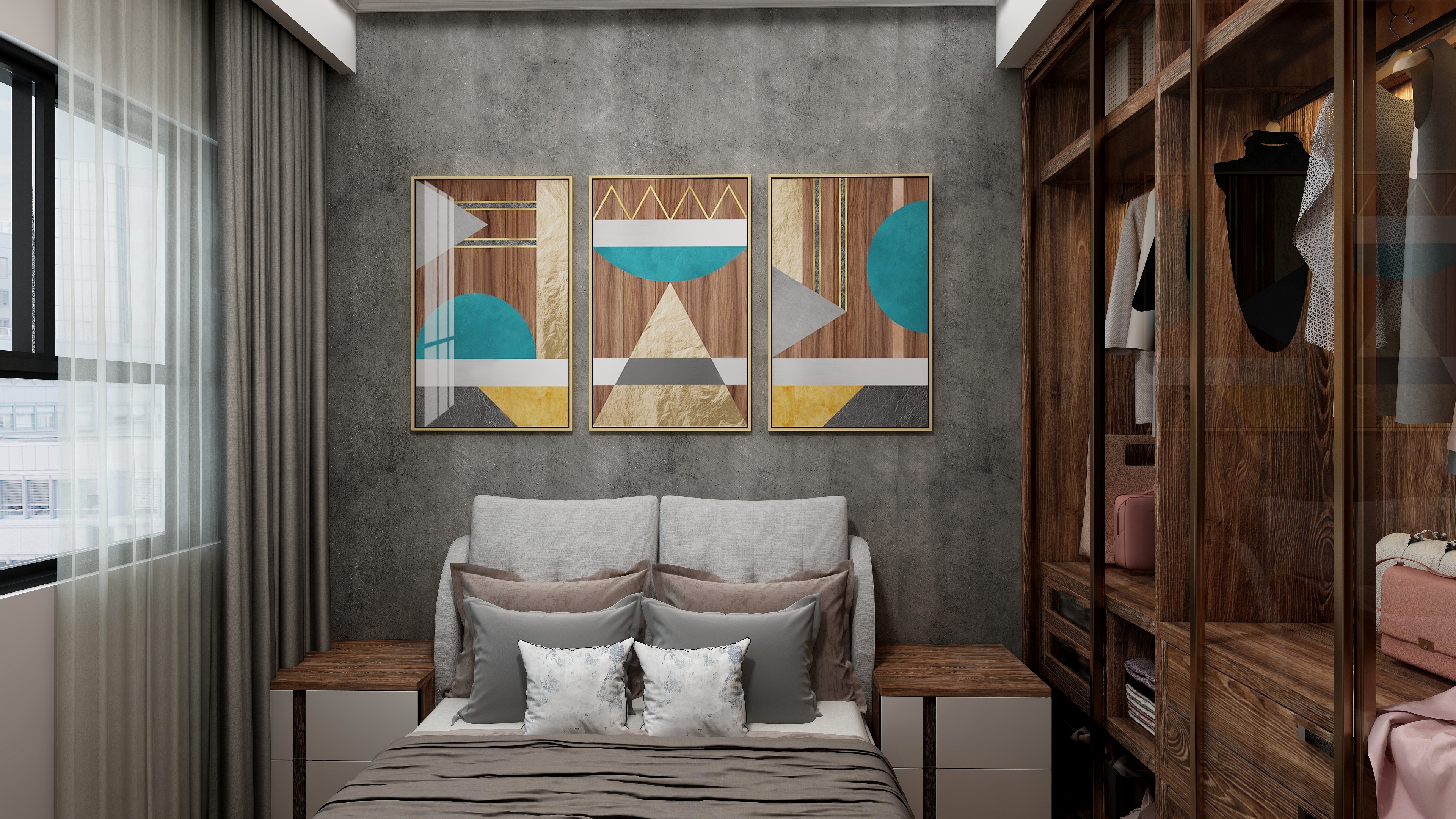 效果图小HeDS-侘寂风一层次卧装修效果图第3张