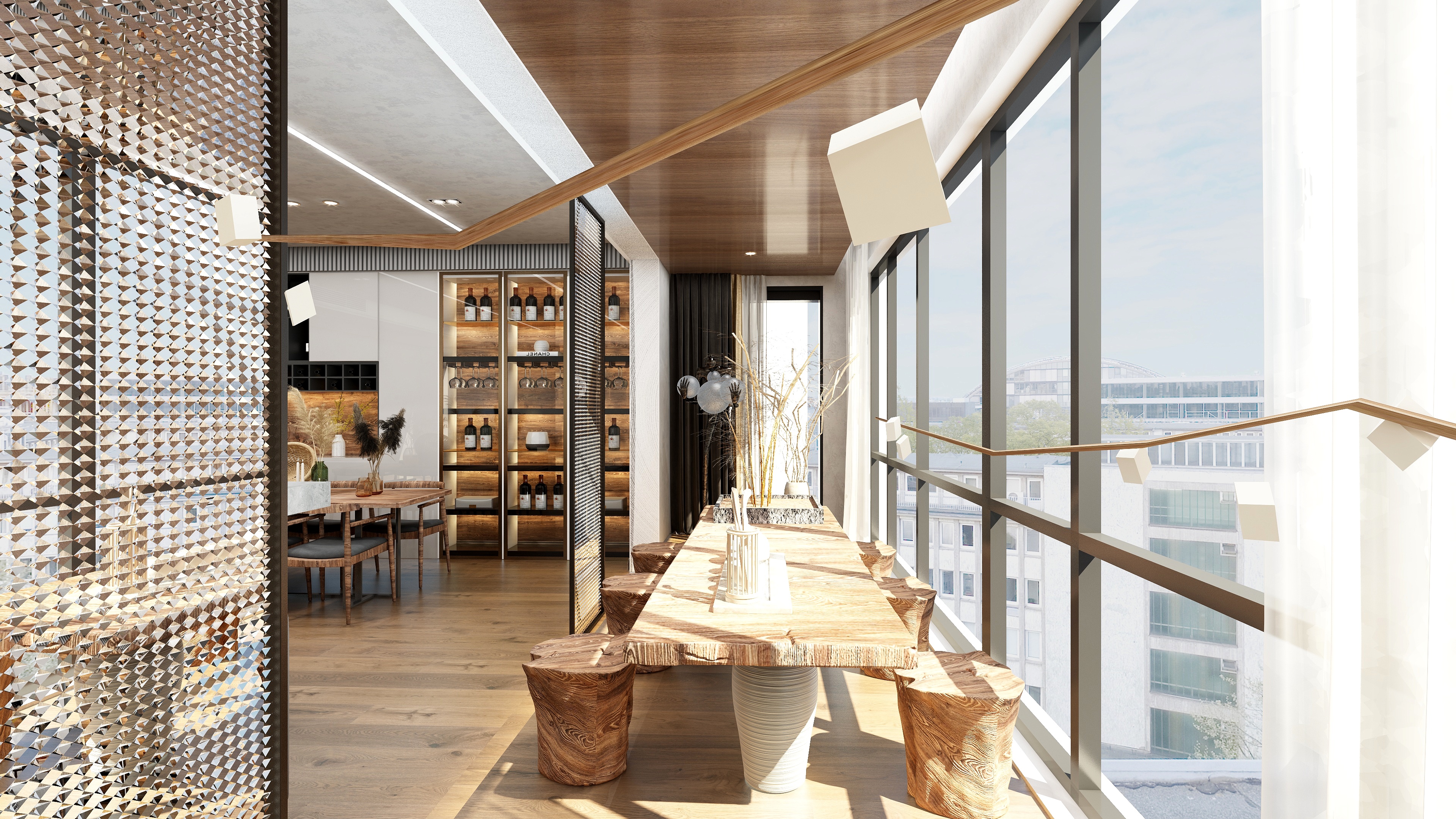 效果图小HeDS-侘寂风一层阳台装修效果图第1张