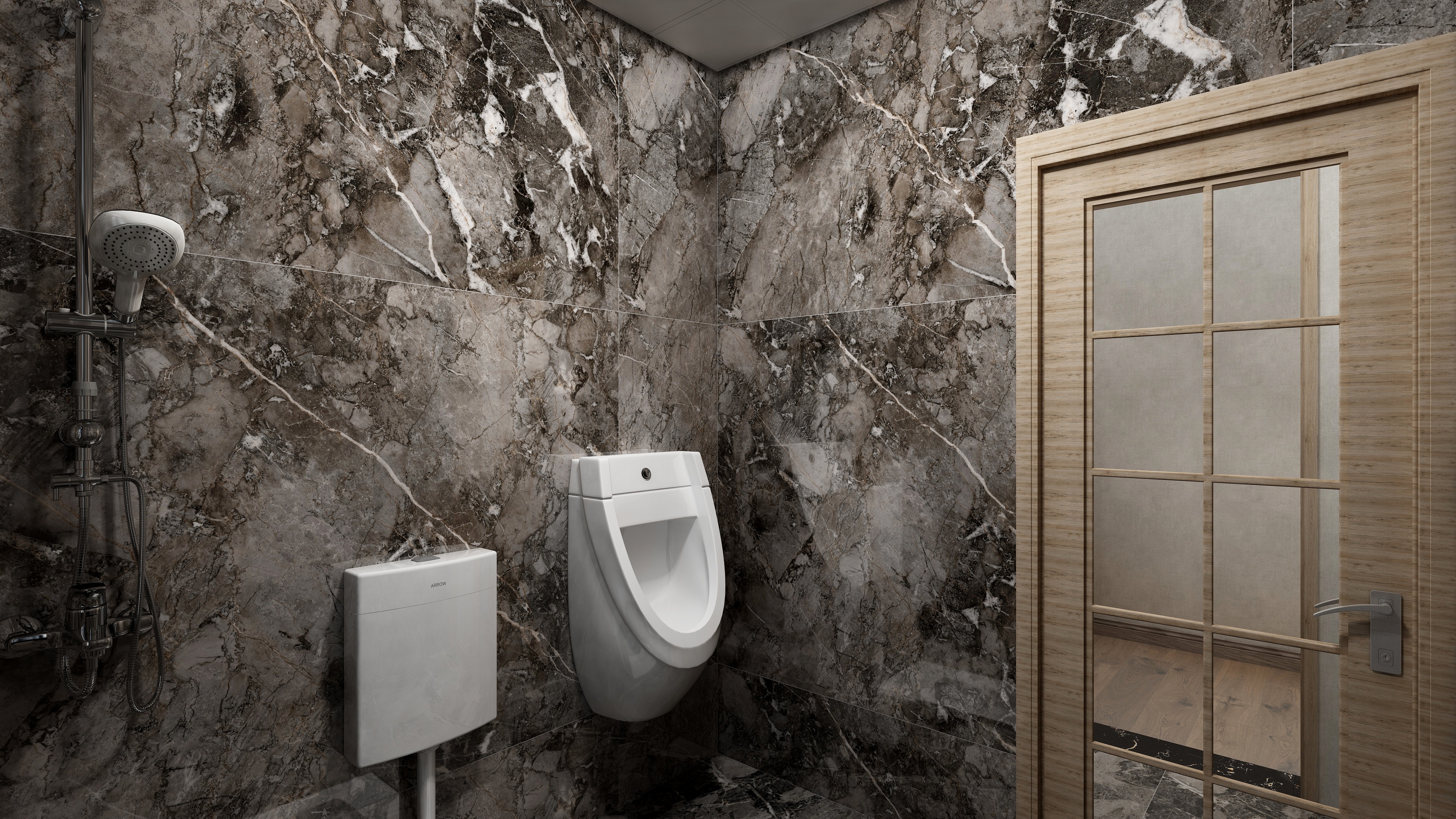 效果图小HeDS-侘寂风一层卫生间装修效果图第1张