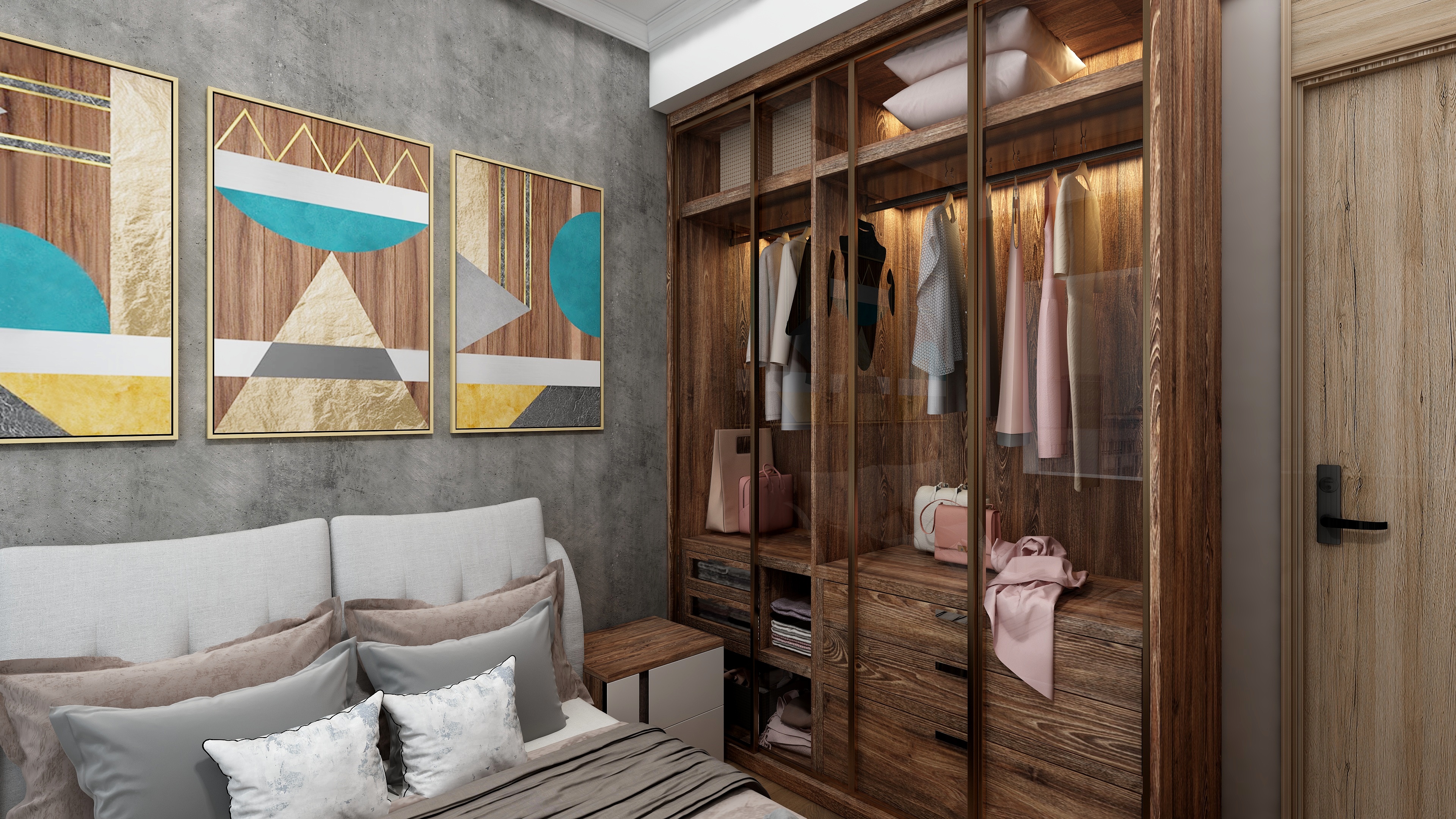 效果图小HeDS-侘寂风一层次卧装修效果图第1张