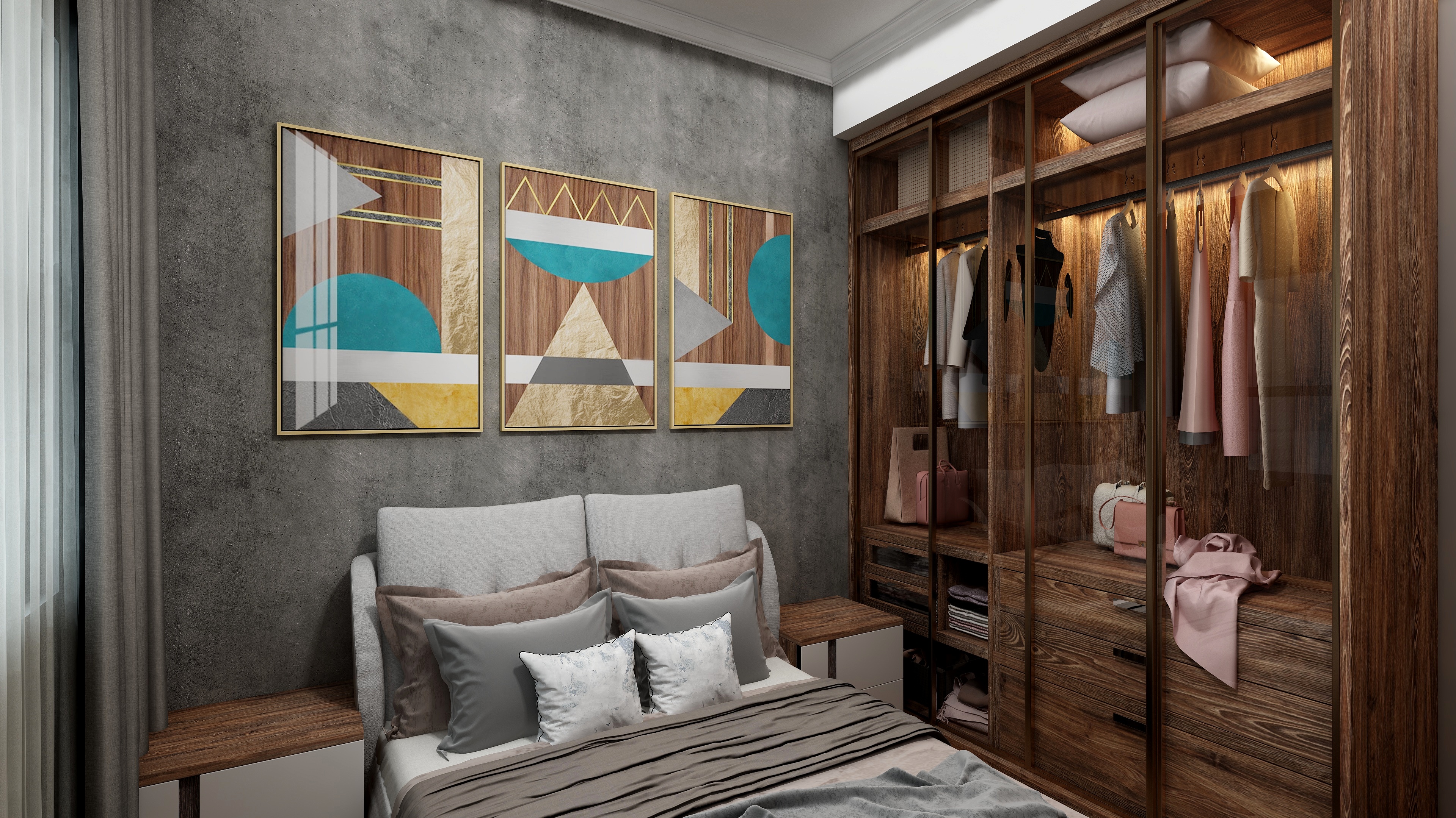 效果图小HeDS-侘寂风一层次卧装修效果图第2张