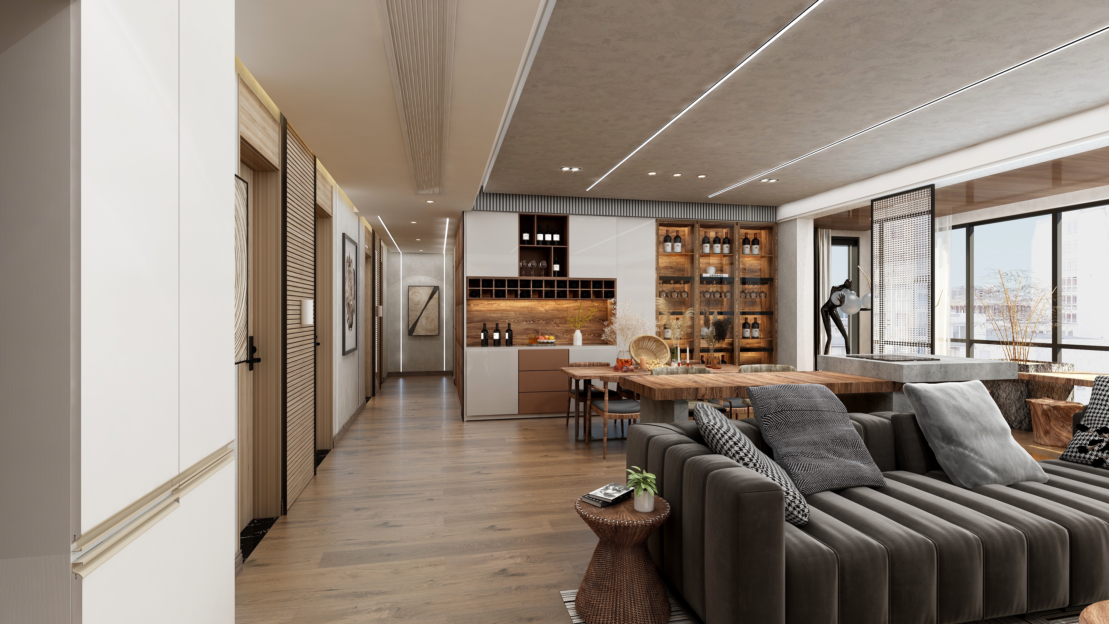 效果图小HeDS-侘寂风一层客餐厅装修效果图第4张