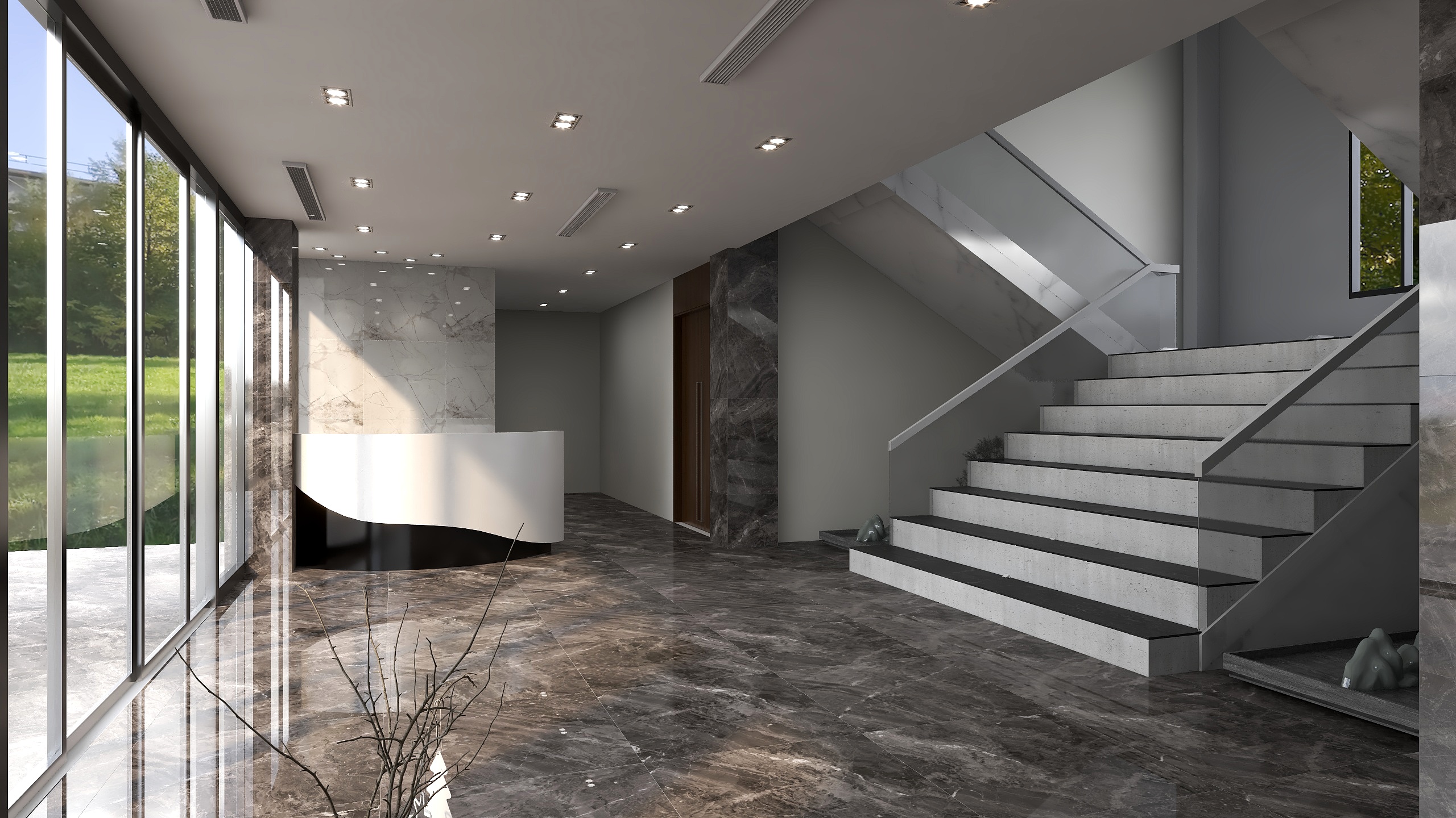 天晟设计-一楼大厅深色地砖-副本-装修设计方案