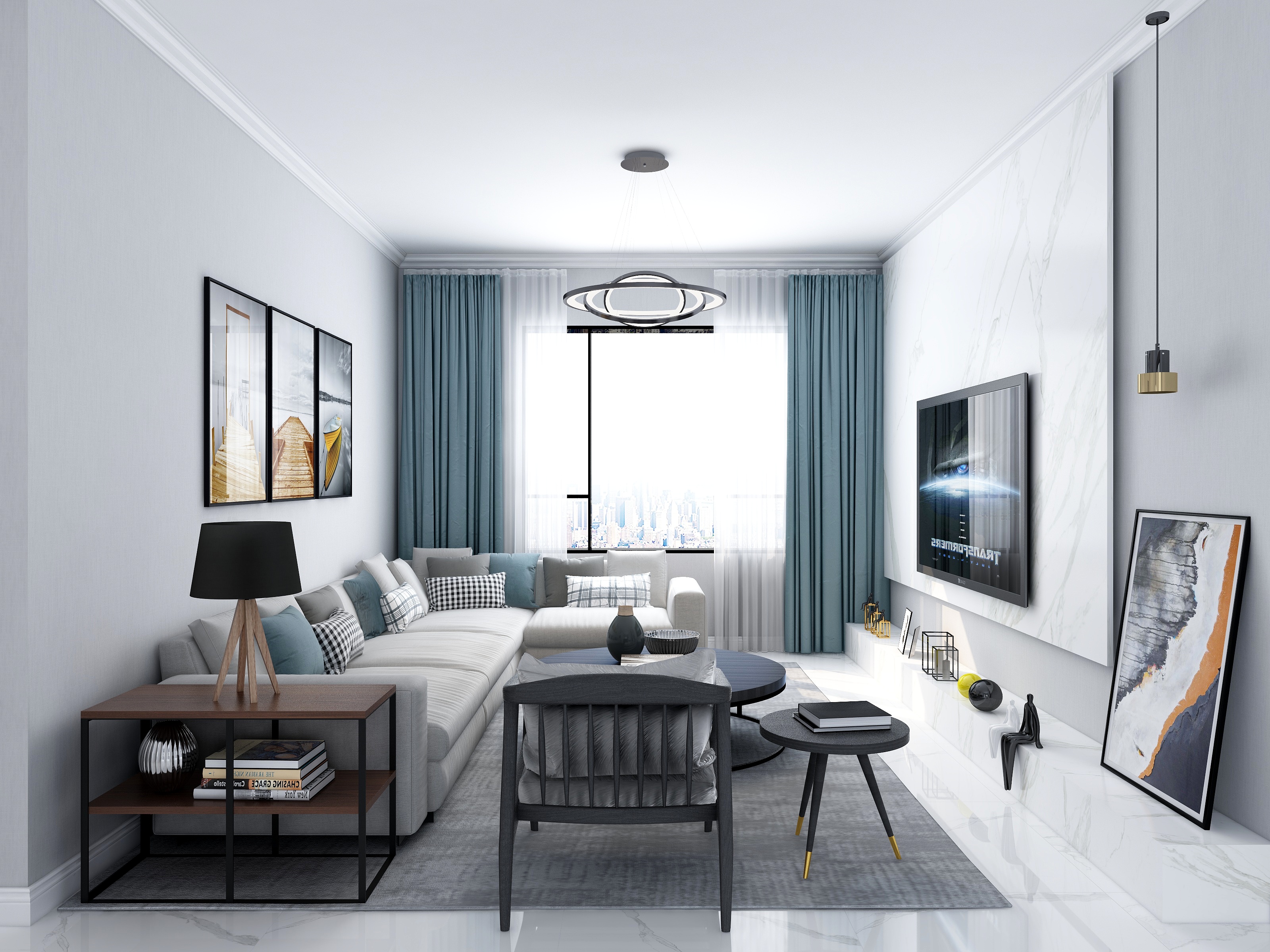 叁次方设计工作室-现代简约客厅-装修设计方案