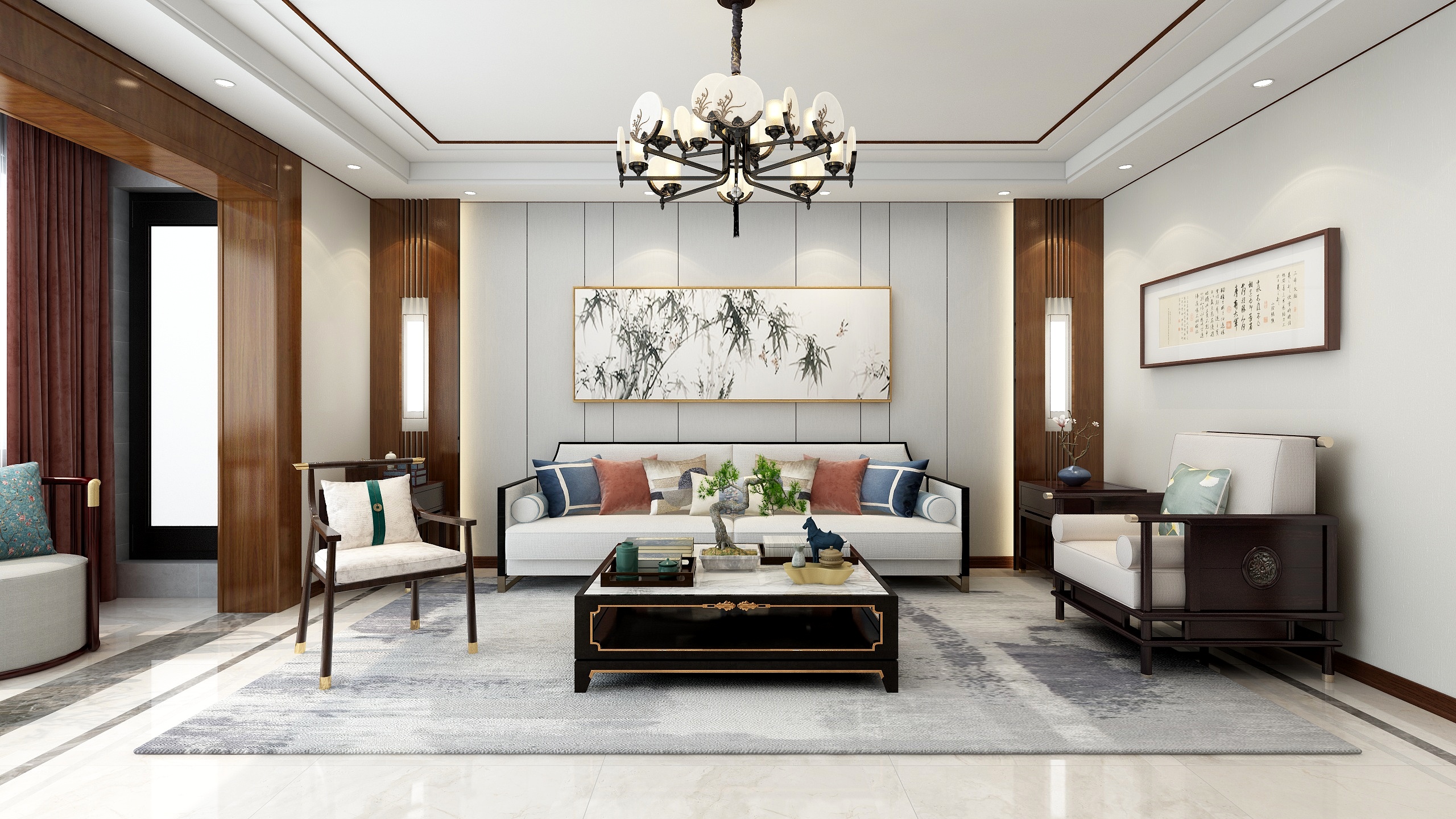 梁浩Design-新中式客餐厅-装修设计方案